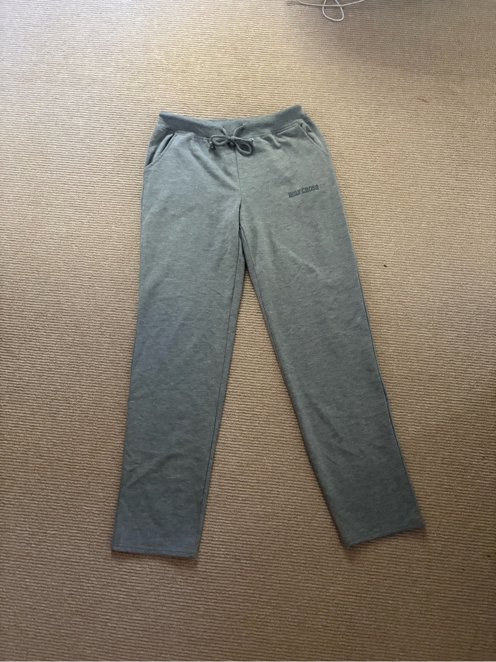 Women's Gray Sweatpants with Drawstring- Holy Cross insignia